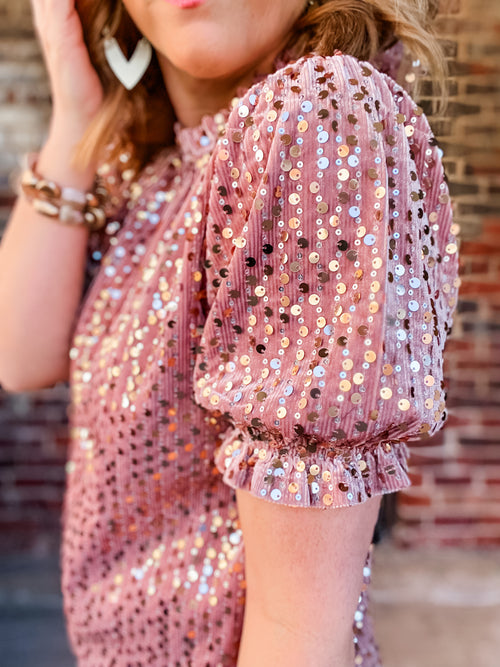 THML Pink Sequin Corded Top