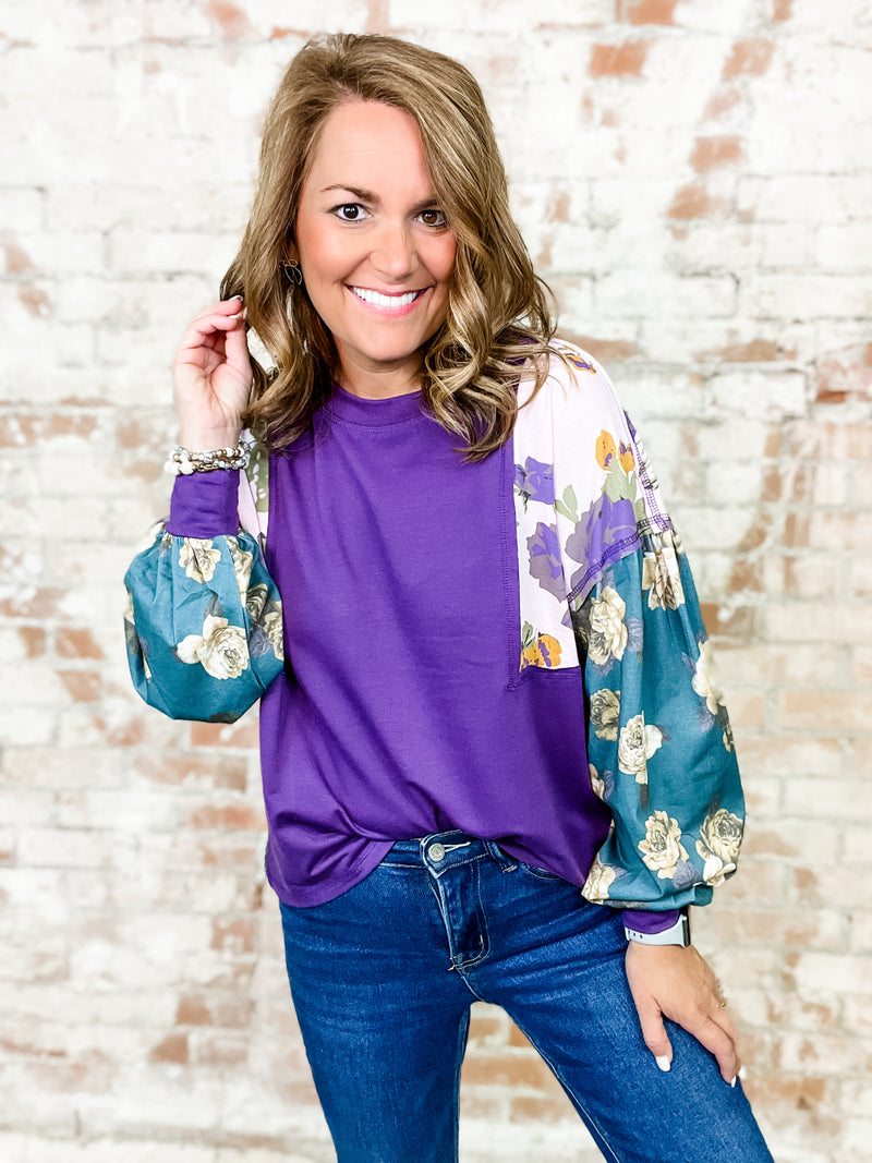 Kari Floral Patch Sleeve Top