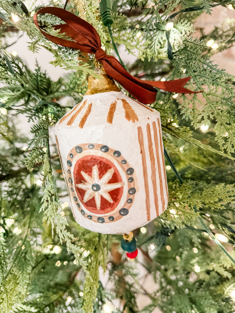 Hand-Painted Paper Mache Ornament with Bow