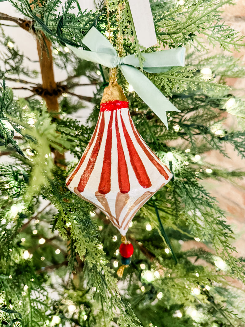 Hand-Painted Paper Mache Ornament with Bow