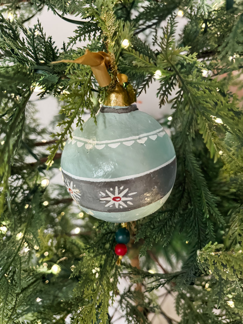 Hand-Painted Paper Mache Ornament with Bow