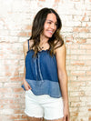 Brazos Ruffle Denim Top