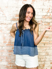 Brazos Ruffle Denim Top