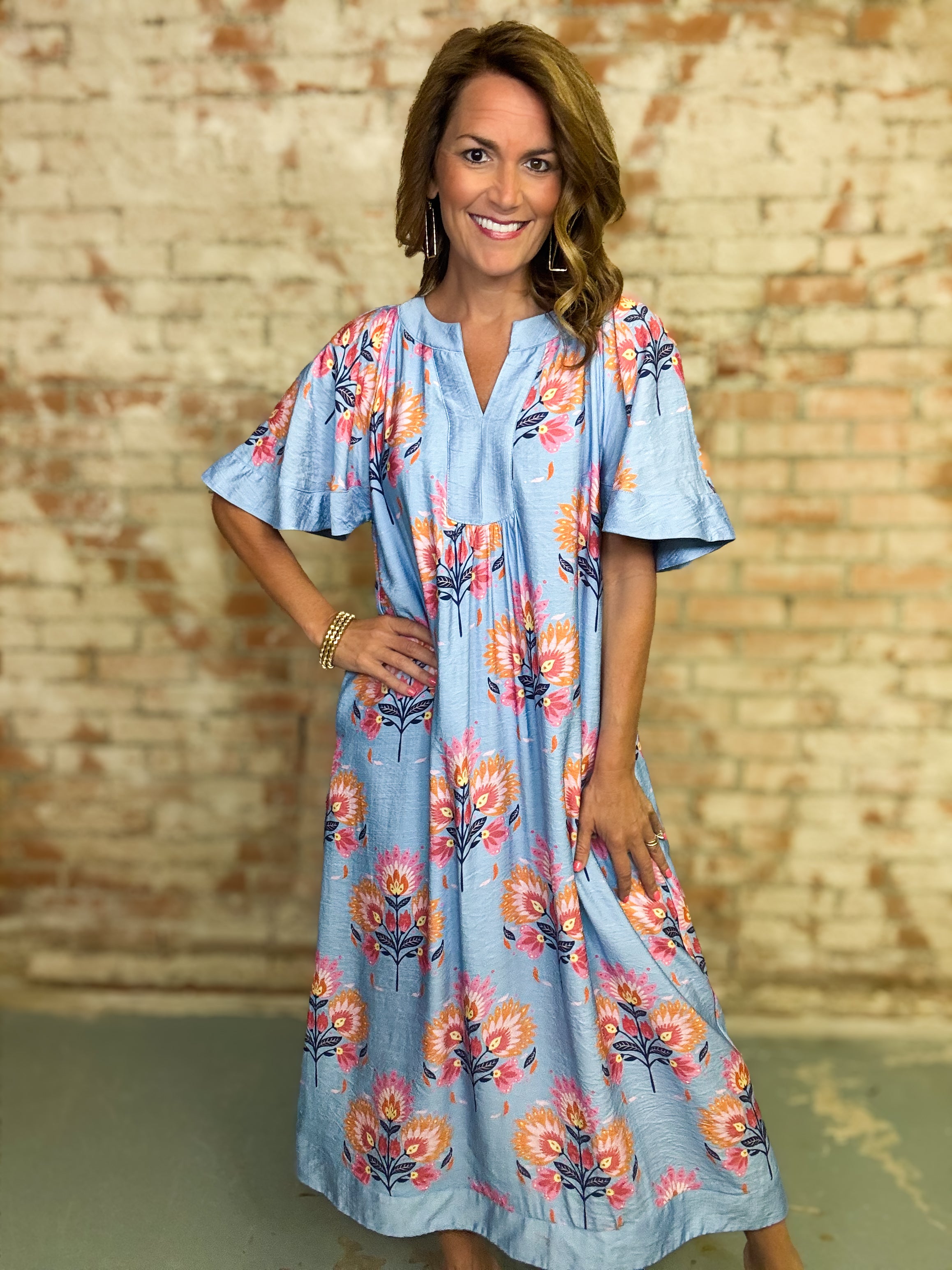 Alleisha Flutter Sleeve Midi Dress