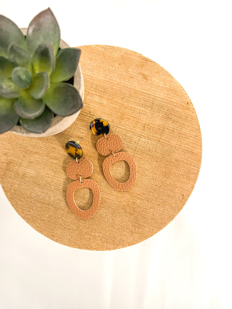 Layered Oval Leather Earring