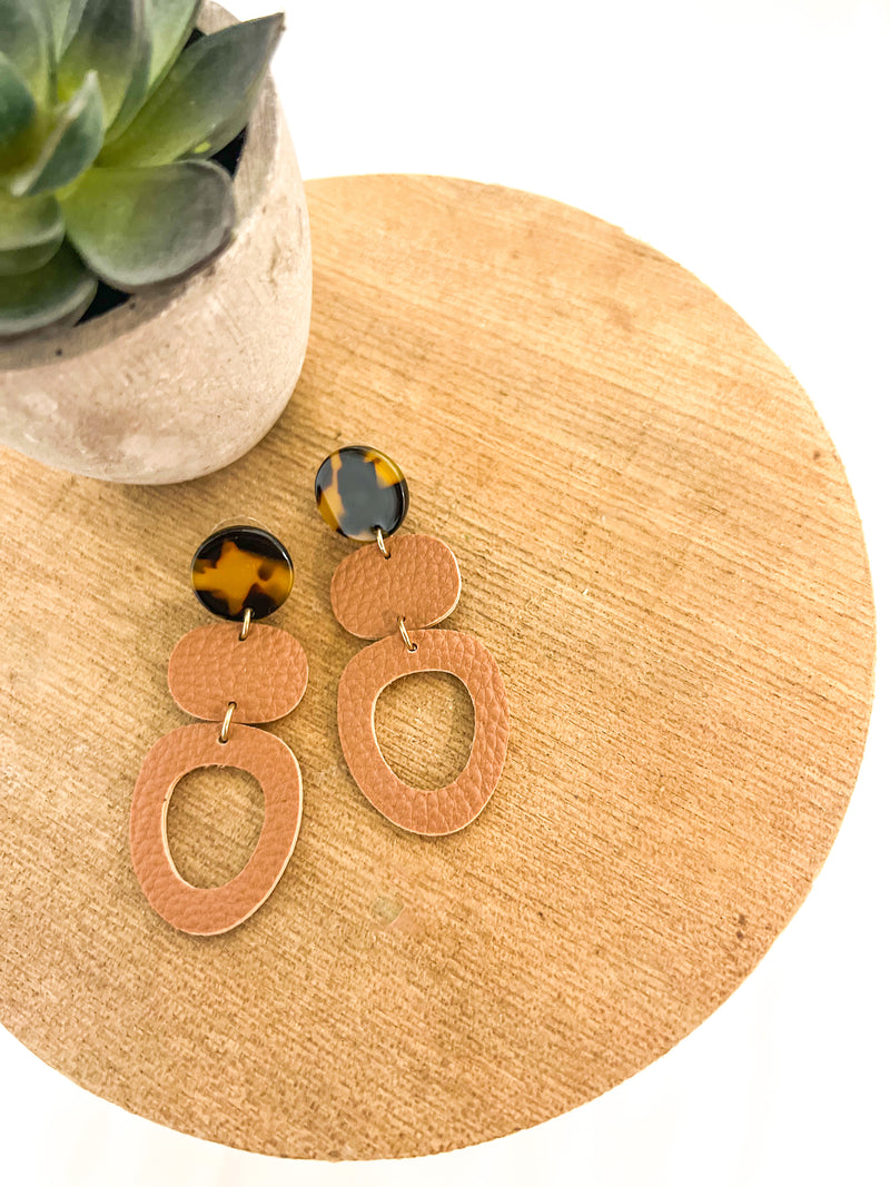 Layered Oval Leather Earring