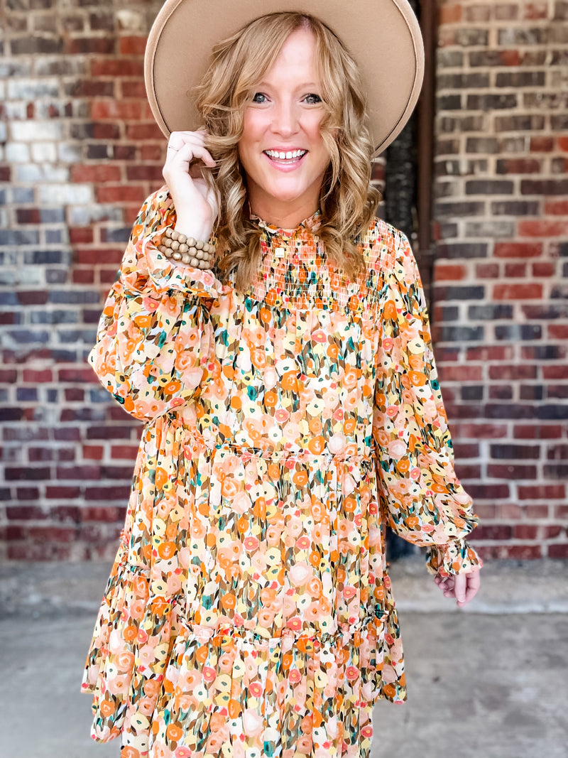 Floral Mock Neck Mini Dress