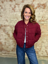 Wine Cropped Bomber Jacket