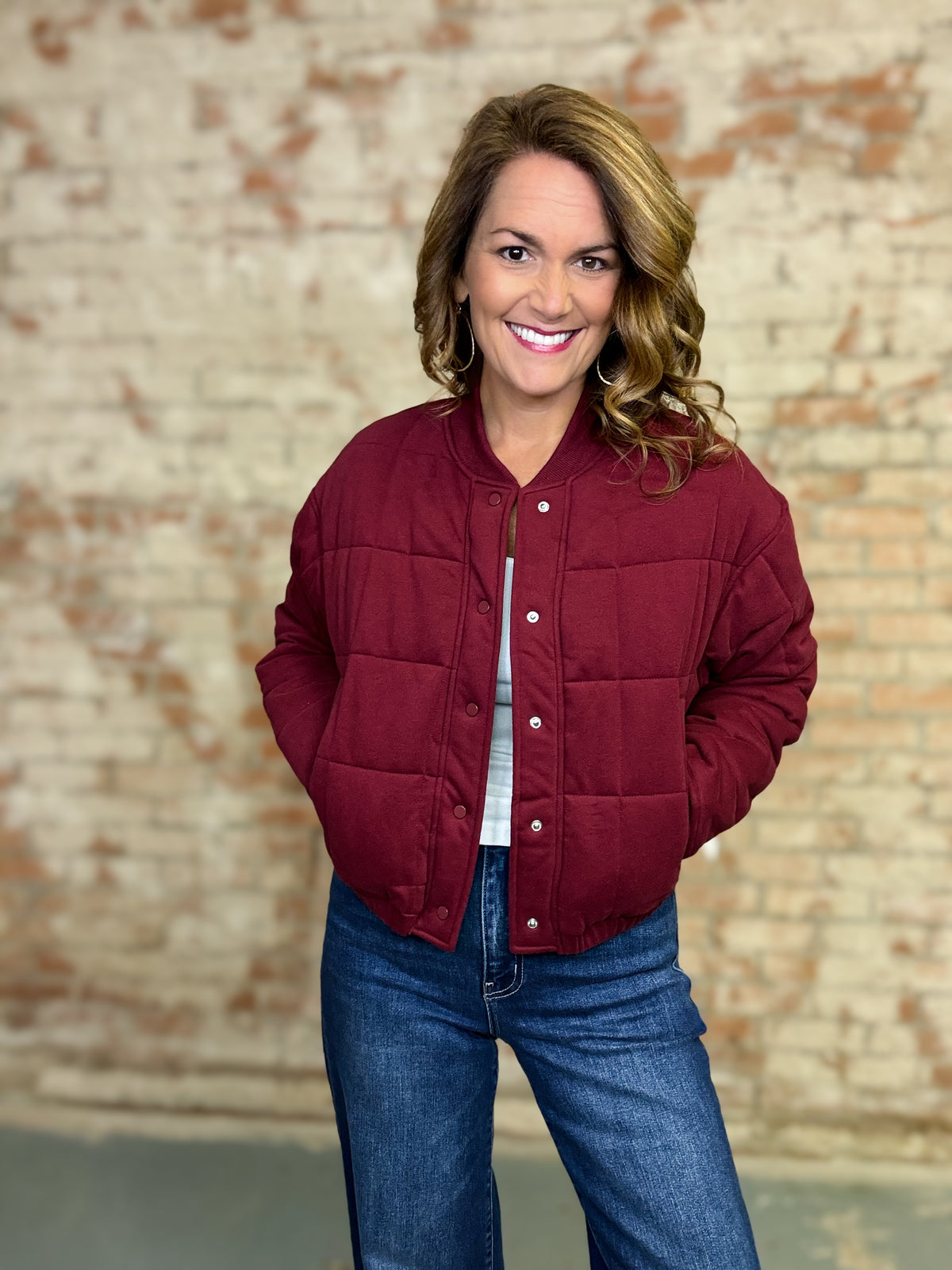 Wine Cropped Bomber Jacket