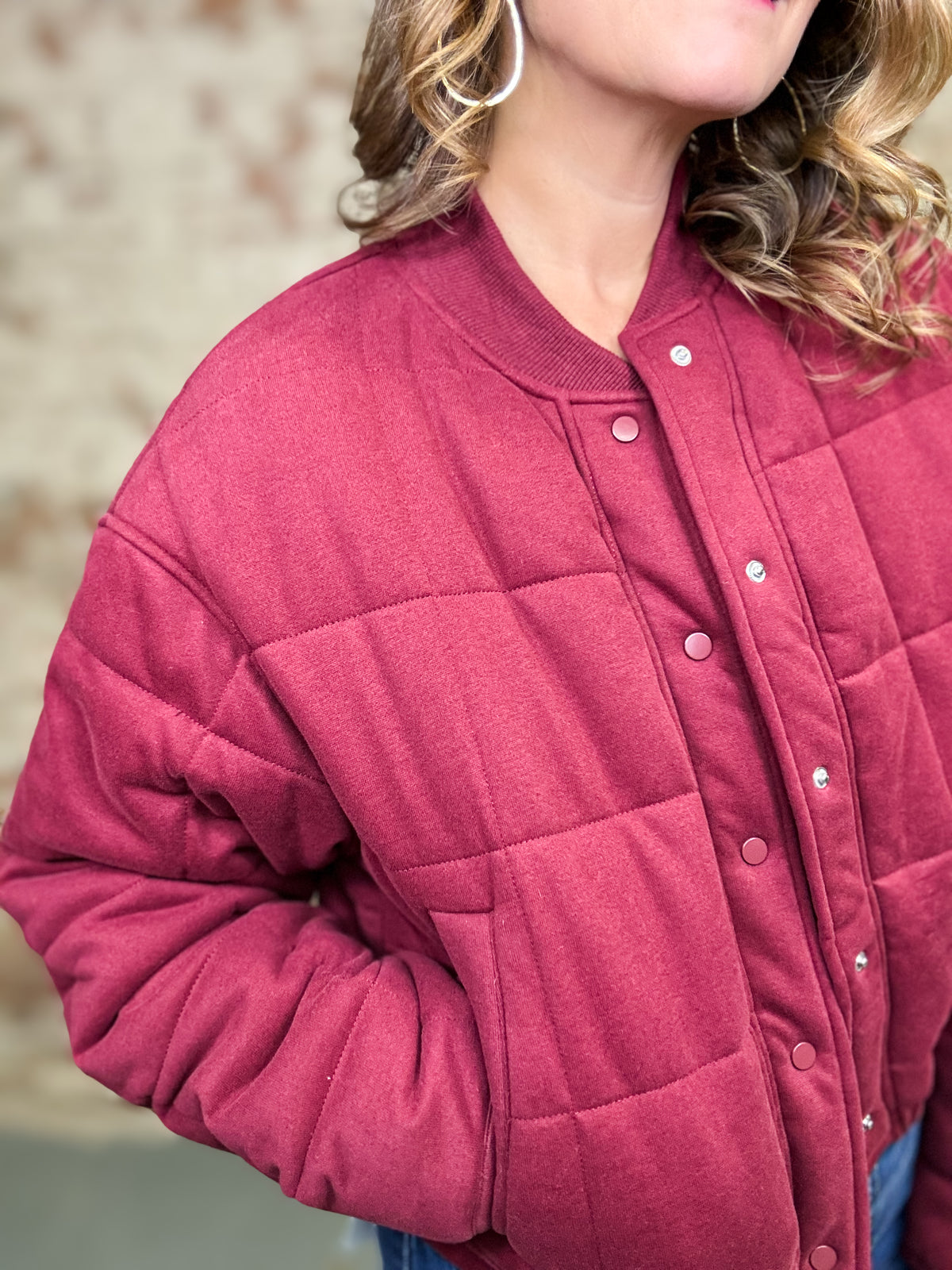 Wine Cropped Bomber Jacket