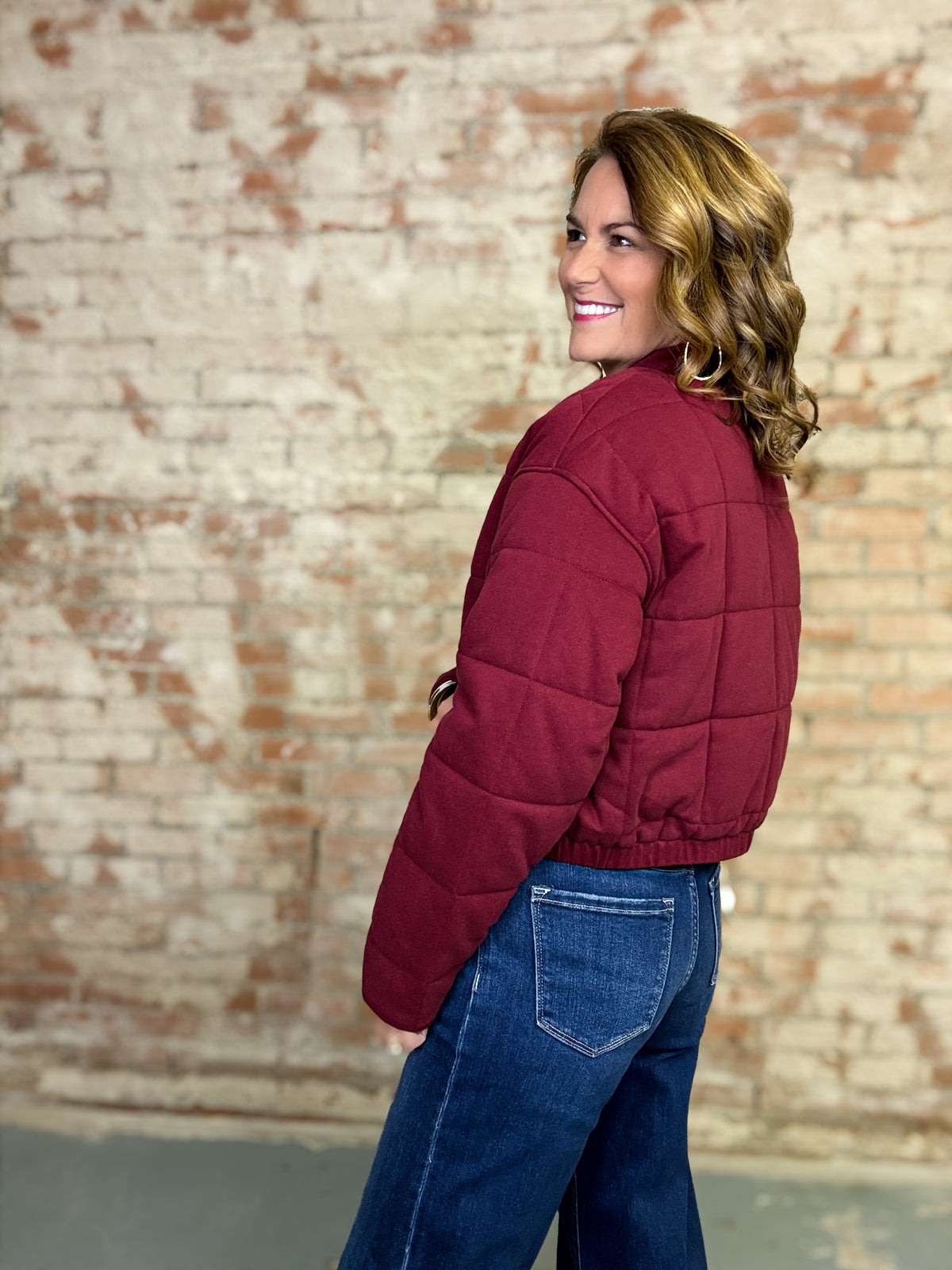 Wine Cropped Bomber Jacket