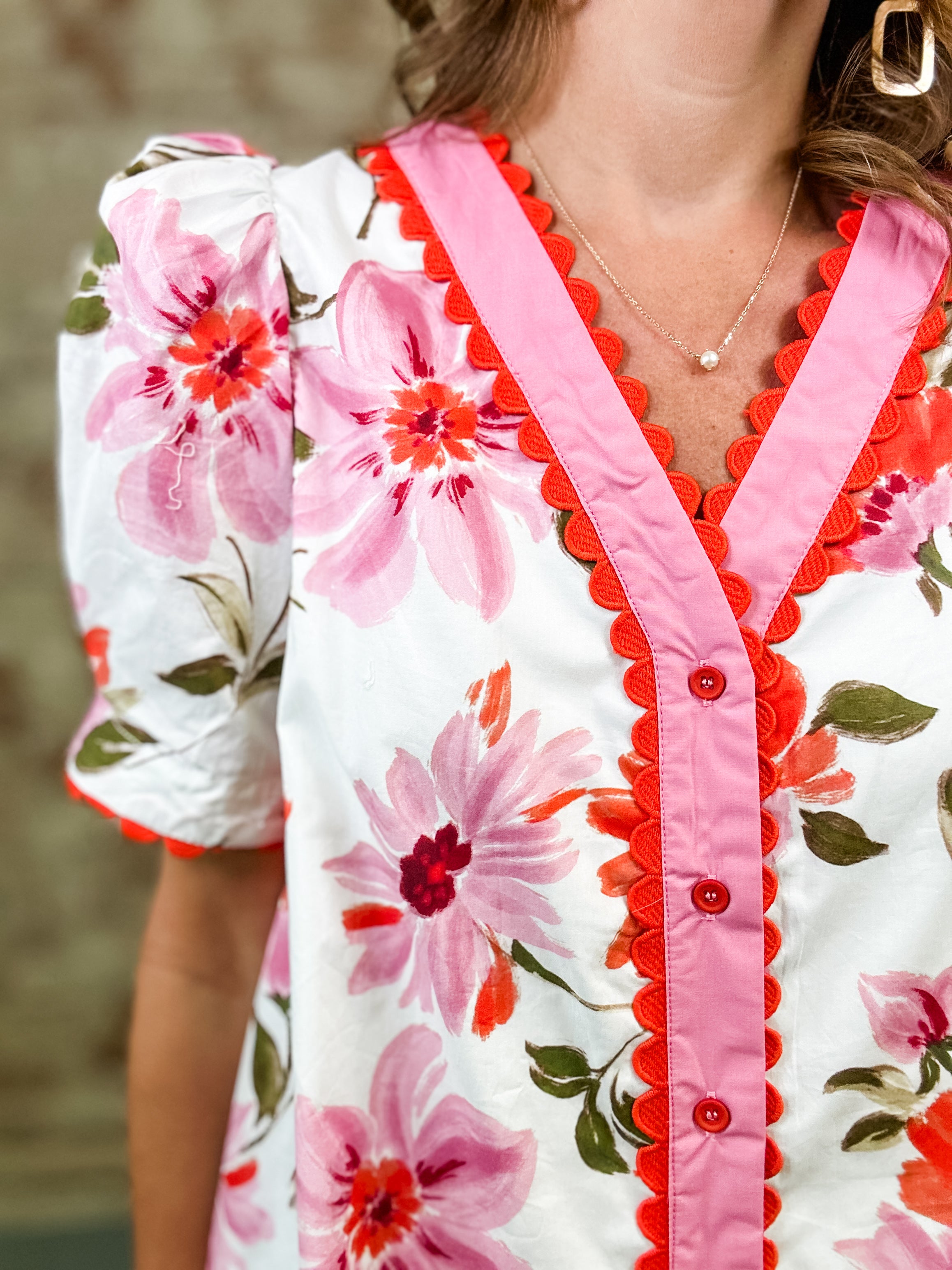 Jennabelle Scallop Trim Floral Print Dress