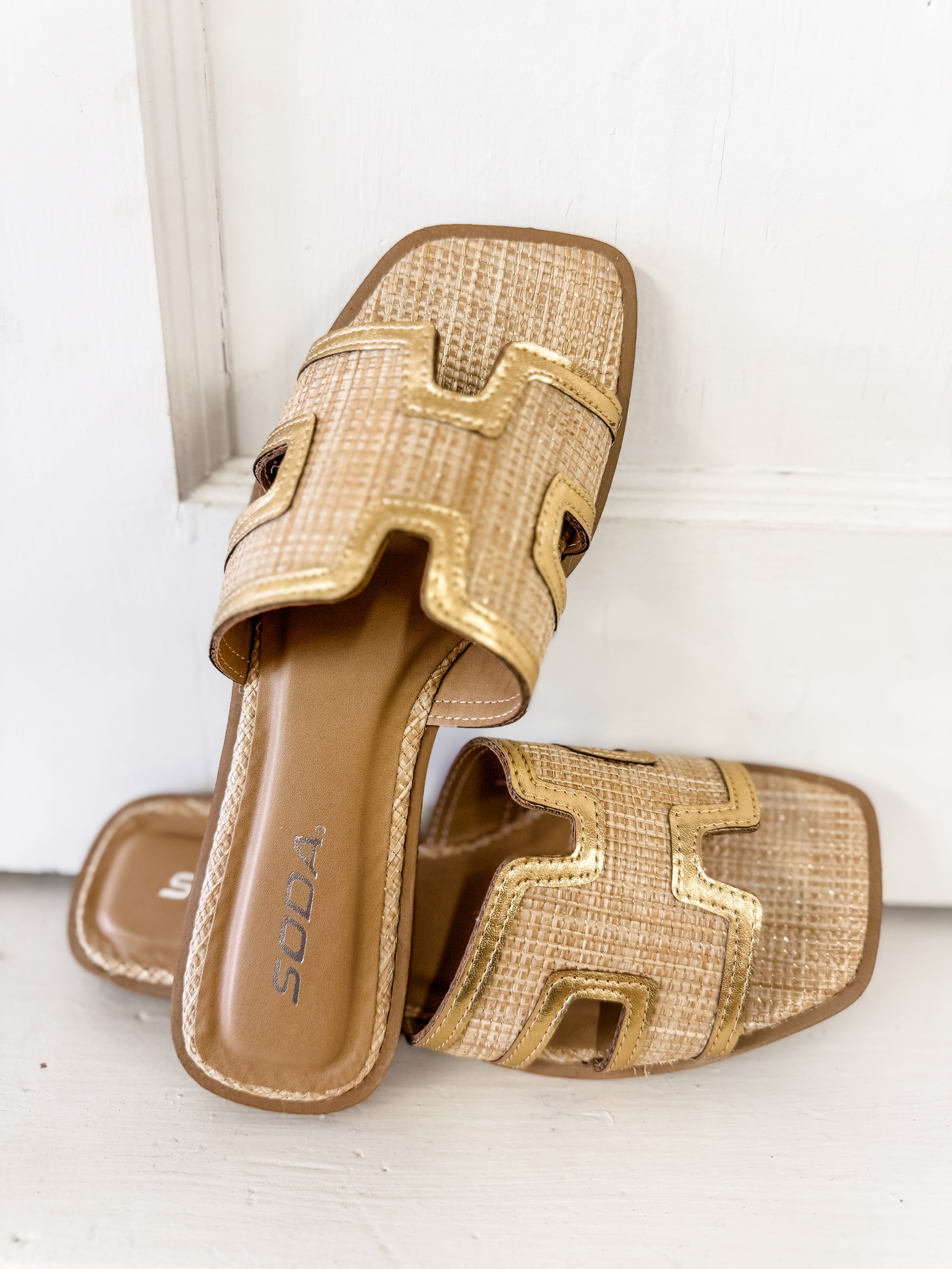 Dolli Gold + Raffia Sandals