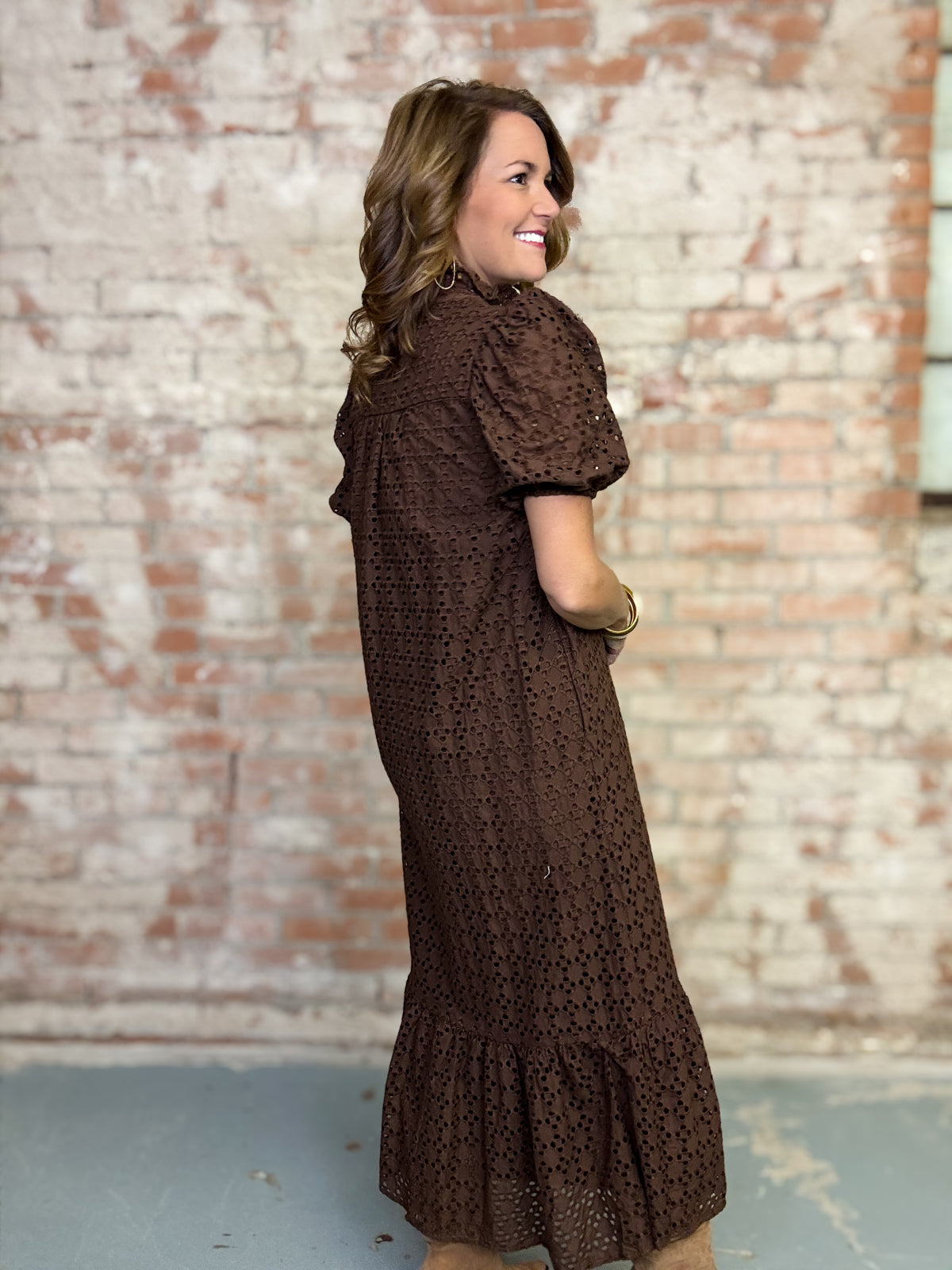 Estella Solid Eyelet Dress