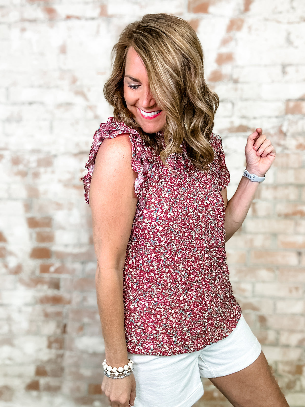 THML Hallie Floral Print Textured Top - FINAL SALE