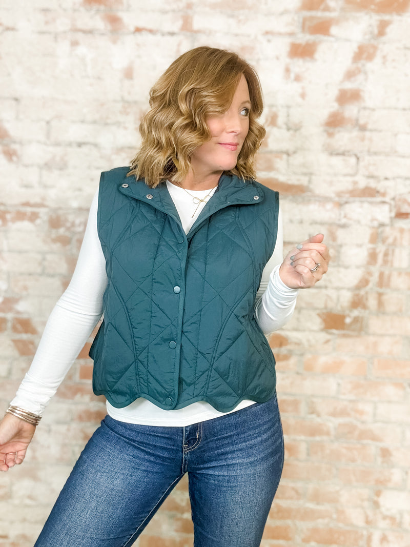 Ragen Scallop Hem Quilted Vest - FINAL SALE