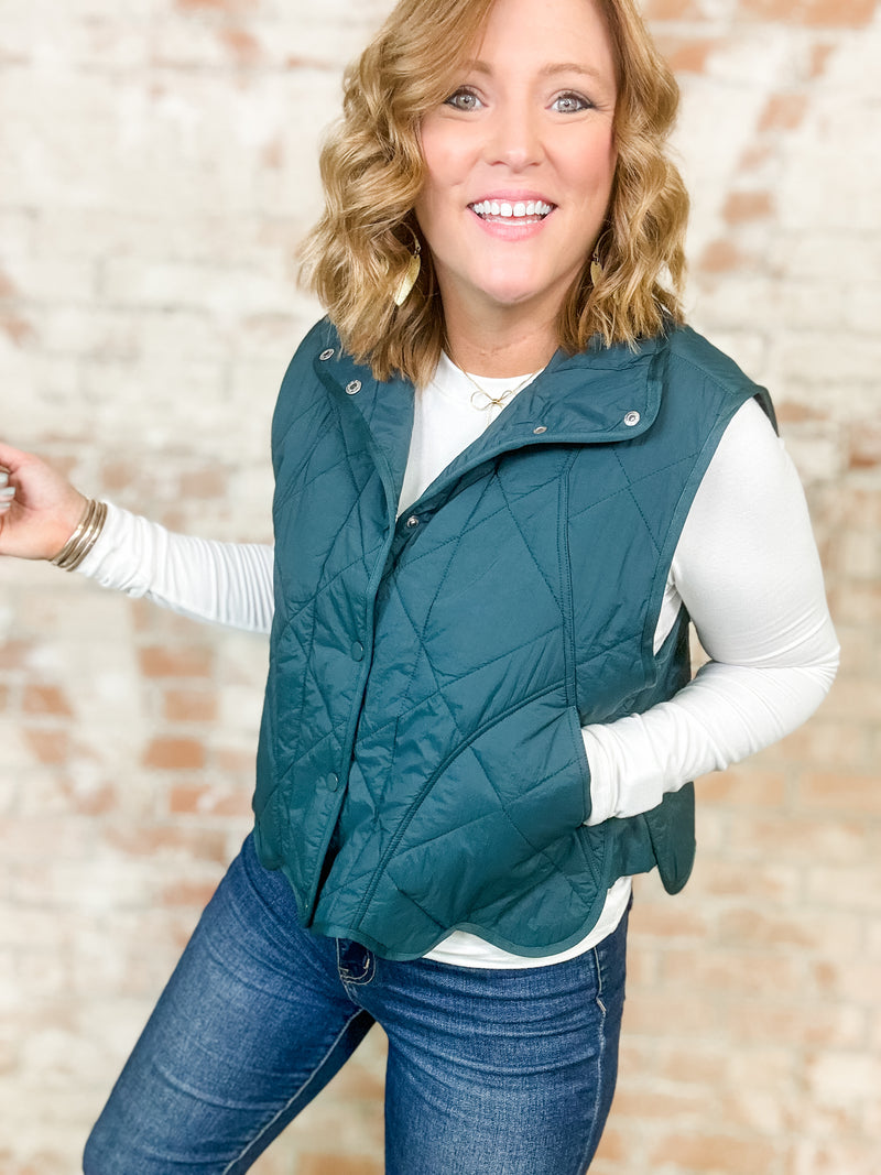 Ragen Scallop Hem Quilted Vest - FINAL SALE