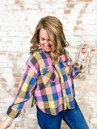 Margery Plaid Button Up Top