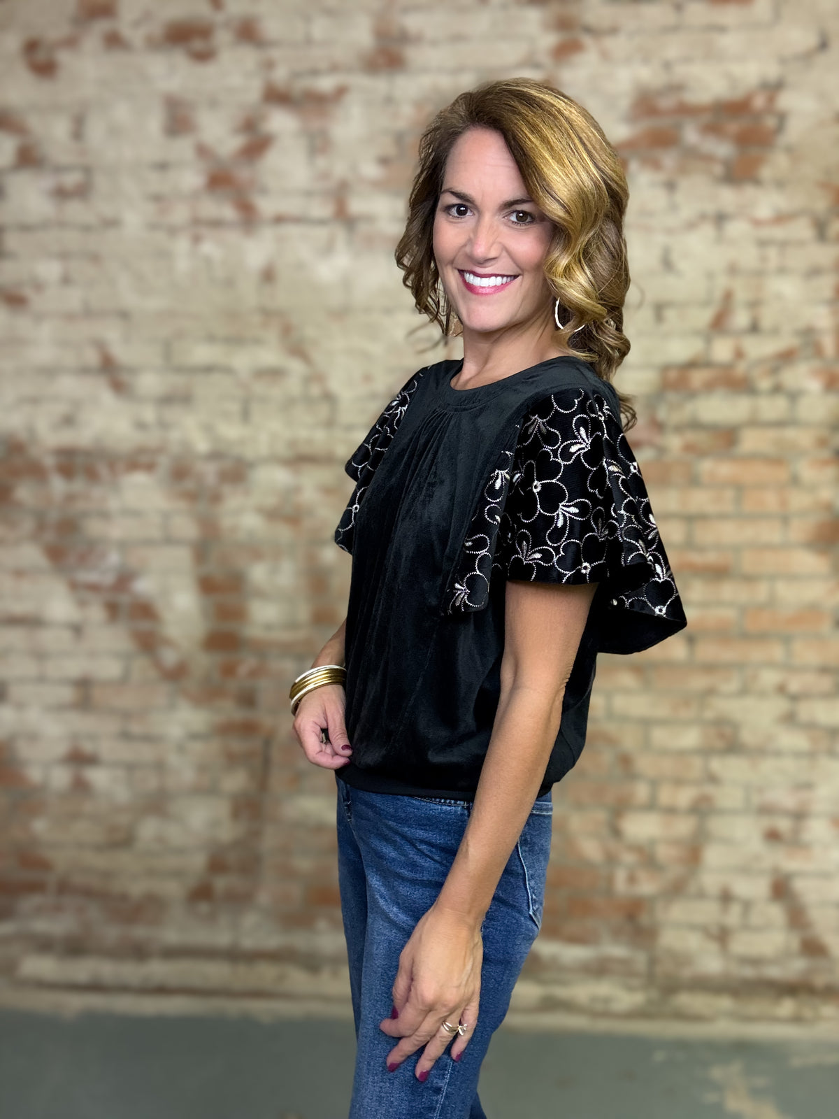 Julie Embroidered Sleeve Top