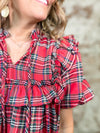 Leesa Red Tartan Plaid Ruffle Top