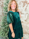 Rockin' Around the Christmas Tree Sequin Sleeve Velvet Dress - FINAL SALE