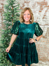 Rockin' Around the Christmas Tree Sequin Sleeve Velvet Dress - FINAL SALE