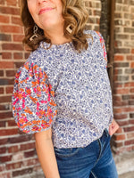 THML Embroidered Flower Print Top