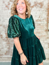 Rockin' Around the Christmas Tree Sequin Sleeve Velvet Dress - FINAL SALE