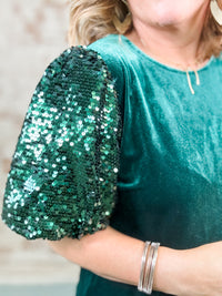 Rockin' Around the Christmas Tree Sequin Sleeve Velvet Dress - FINAL SALE