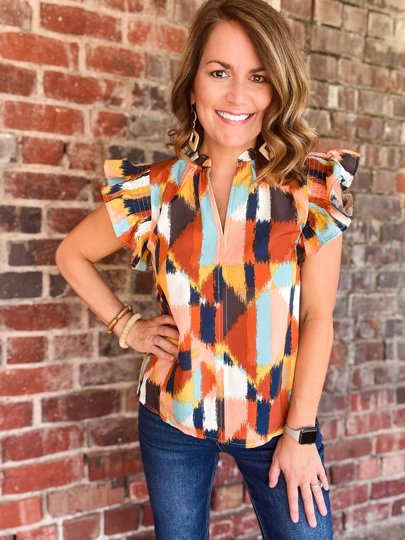 THML Brown Ruffle Sleeve Top