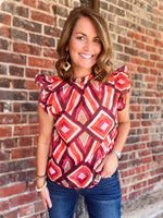 THML Ruffle Sleeve Print Top