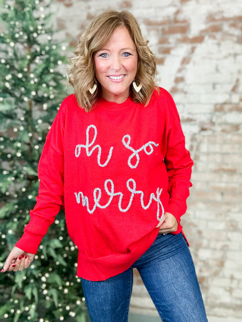 Oh So Merry Tinsel Red Sweater - FINAL SALE