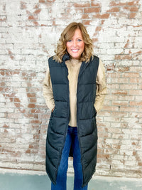 Bobbye Black Long Puffer Vest