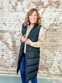 Bobbye Black Long Puffer Vest