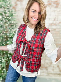 Jovie Red Tartan Plaid Bow Vest - FINAL SALE