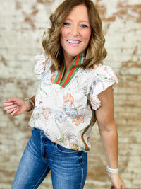 Kim Floral Print Banded Detail Top