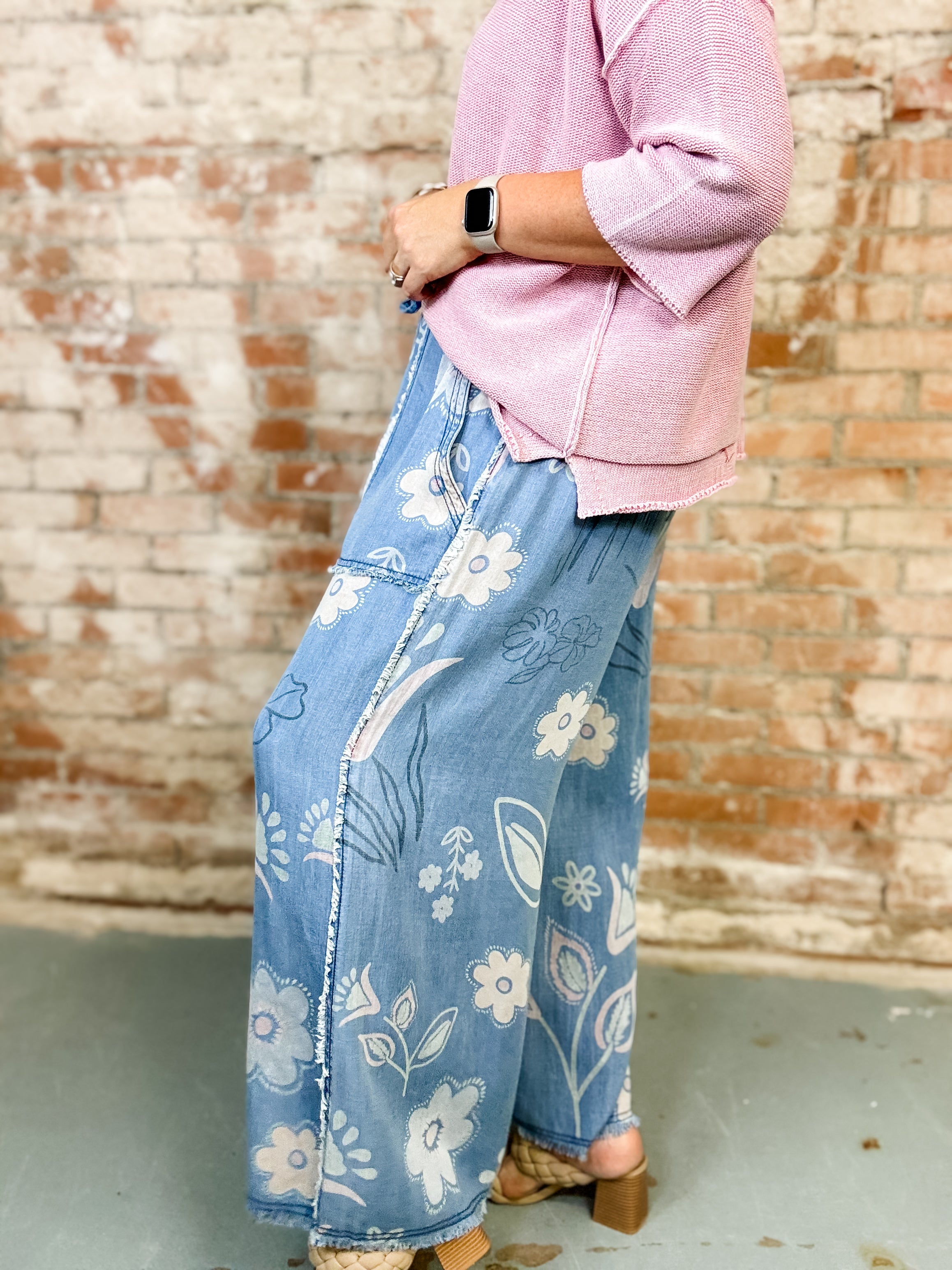 Kendie Floral Print Chambray Pants