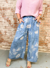 Kendie Floral Print Chambray Pants