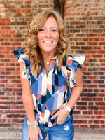 THML Blue Ruffle Sleeve Top