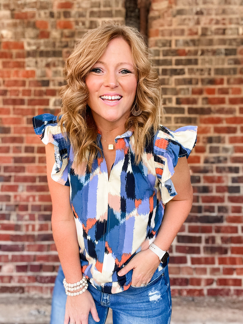 THML Blue Ruffle Sleeve Top