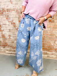 Kendie Floral Print Chambray Pants