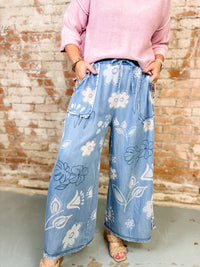 Kendie Floral Print Chambray Pants