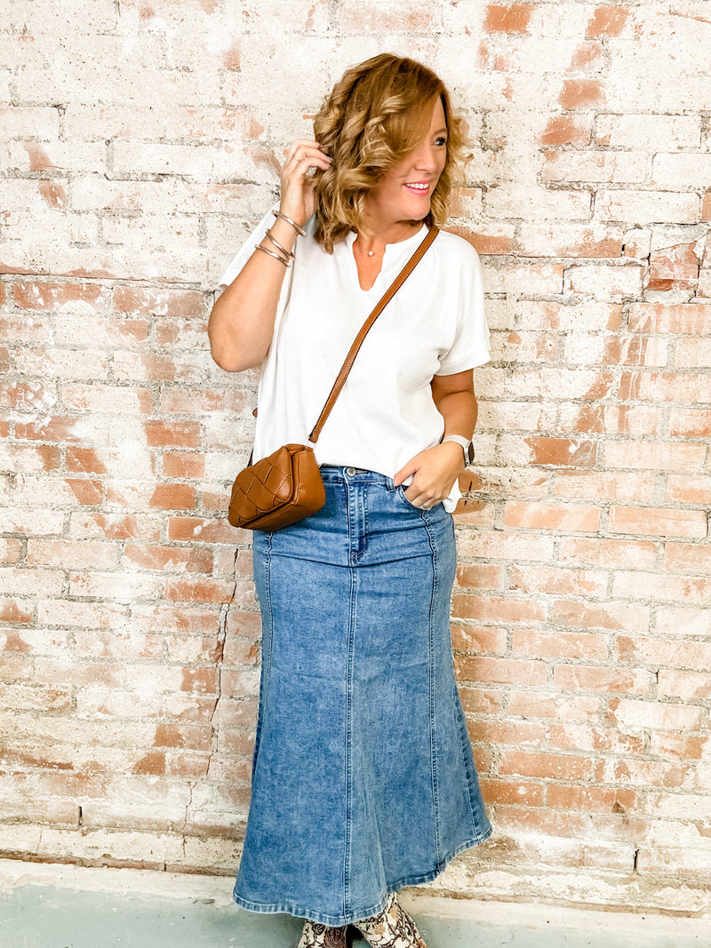 Pearson Flare Midi Denim Skirt