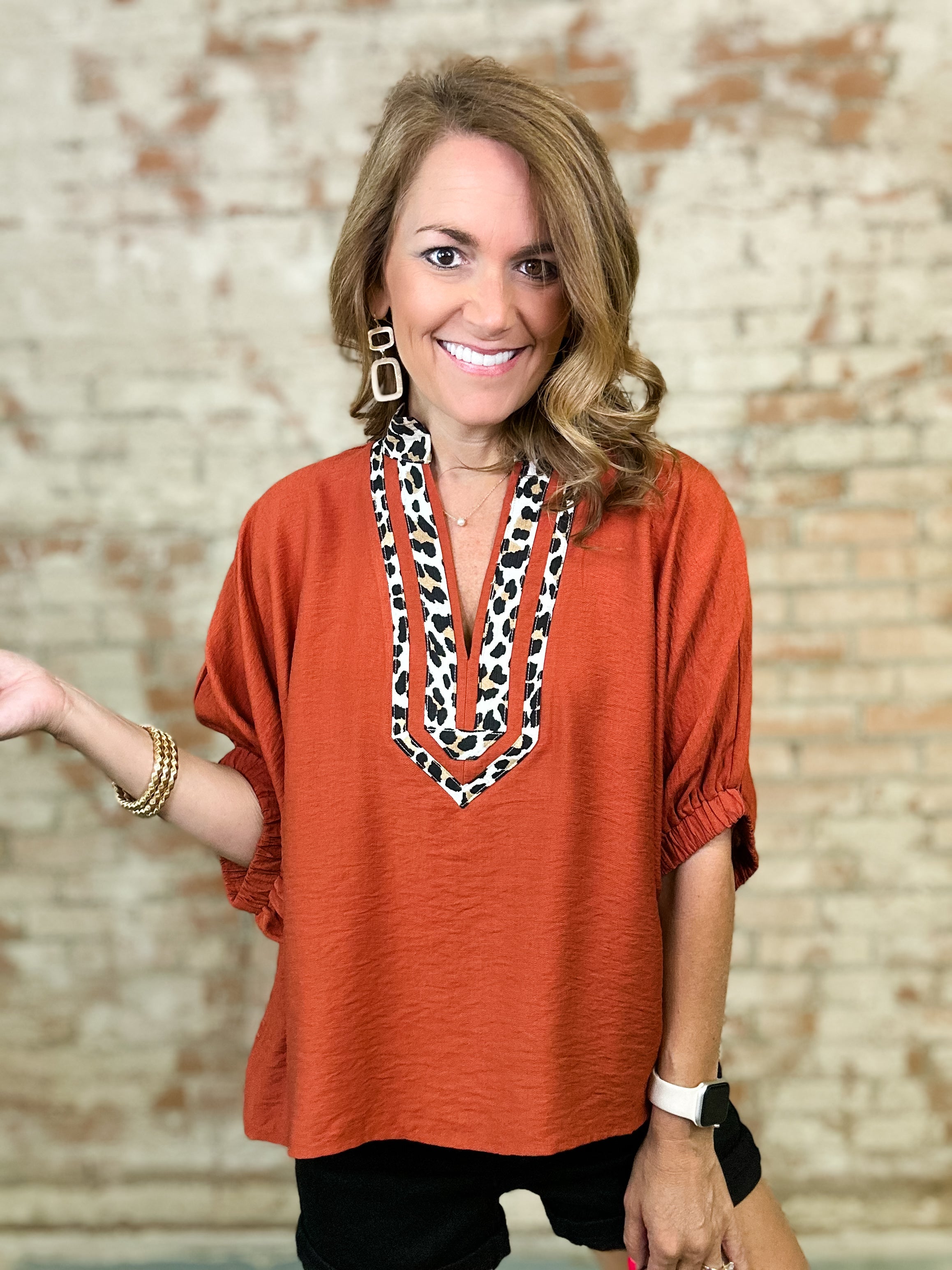 Risa Leopard Trim Top
