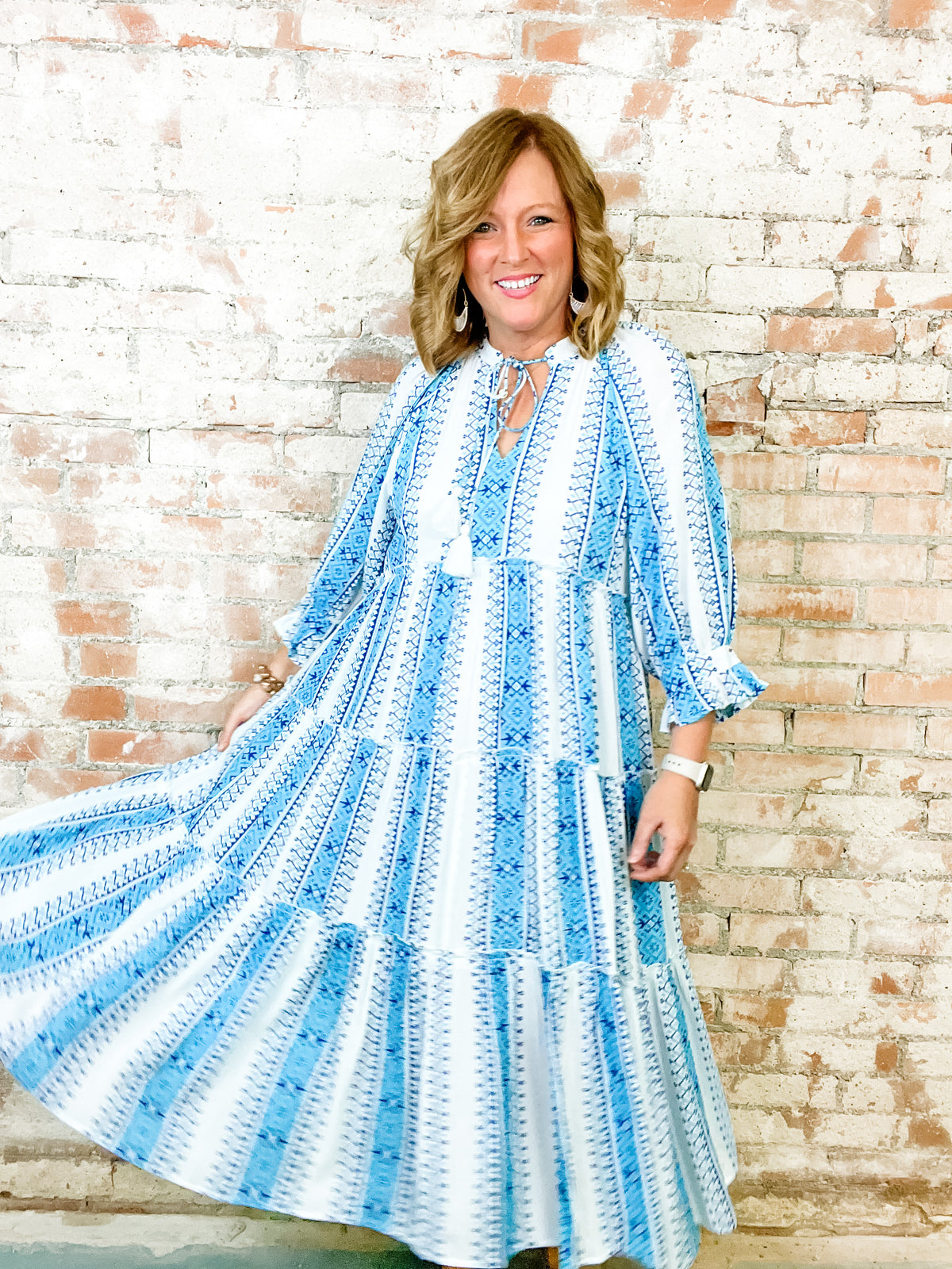 Donna Printed Tiered Midi Dress