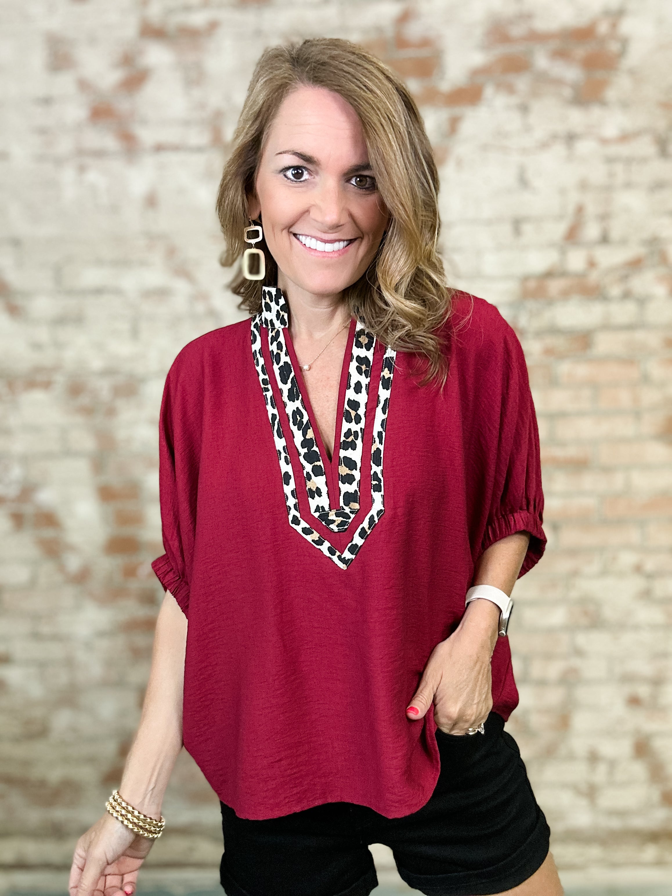 Laurel Leopard Trim Top