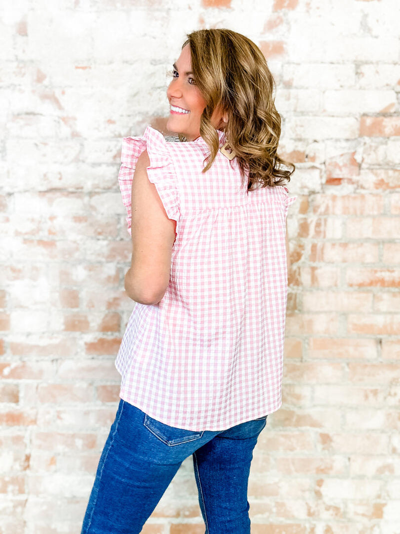 Lori Gingham Embroidered Top