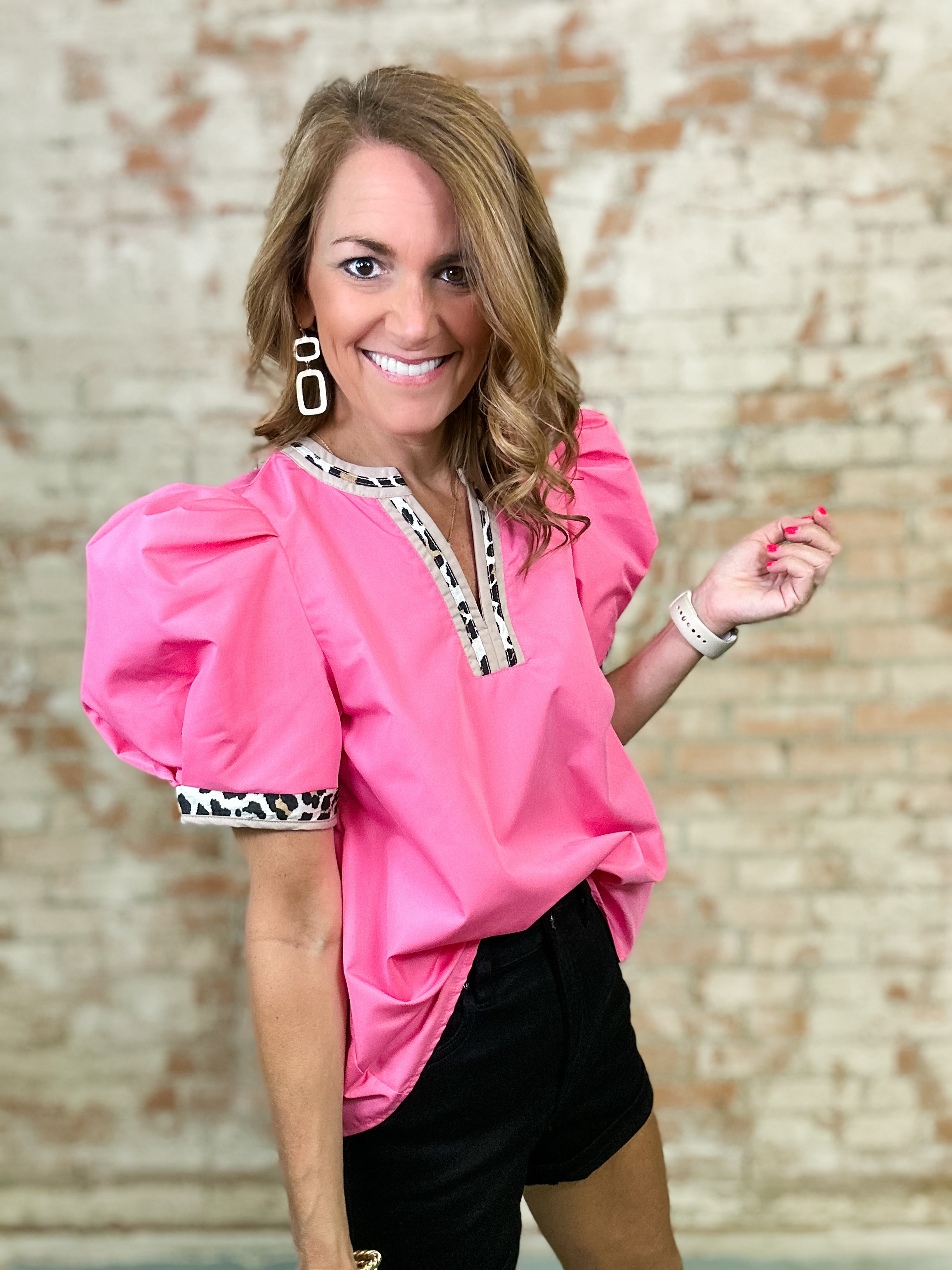 Jennie Leopard Trim Top -FINAL SALE