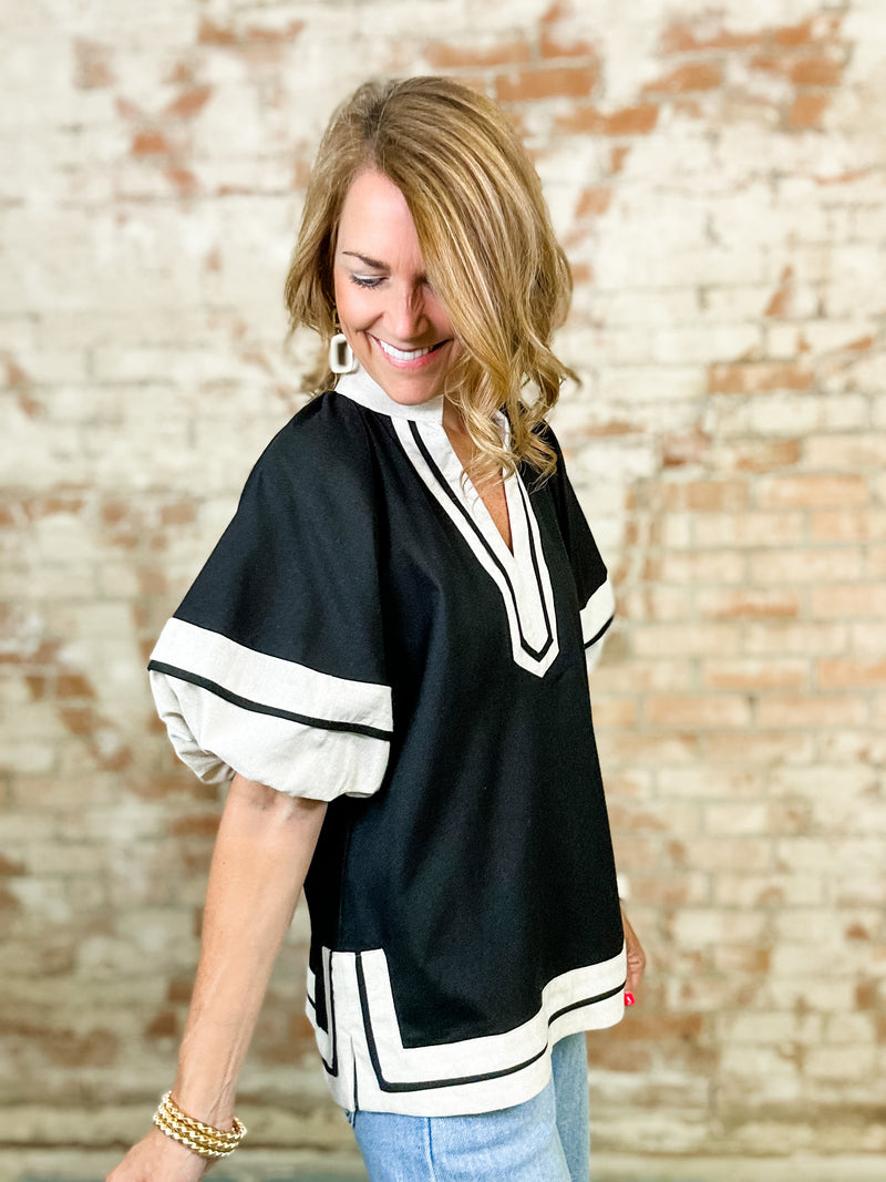 Traci Bubble Sleeve Contrast Top