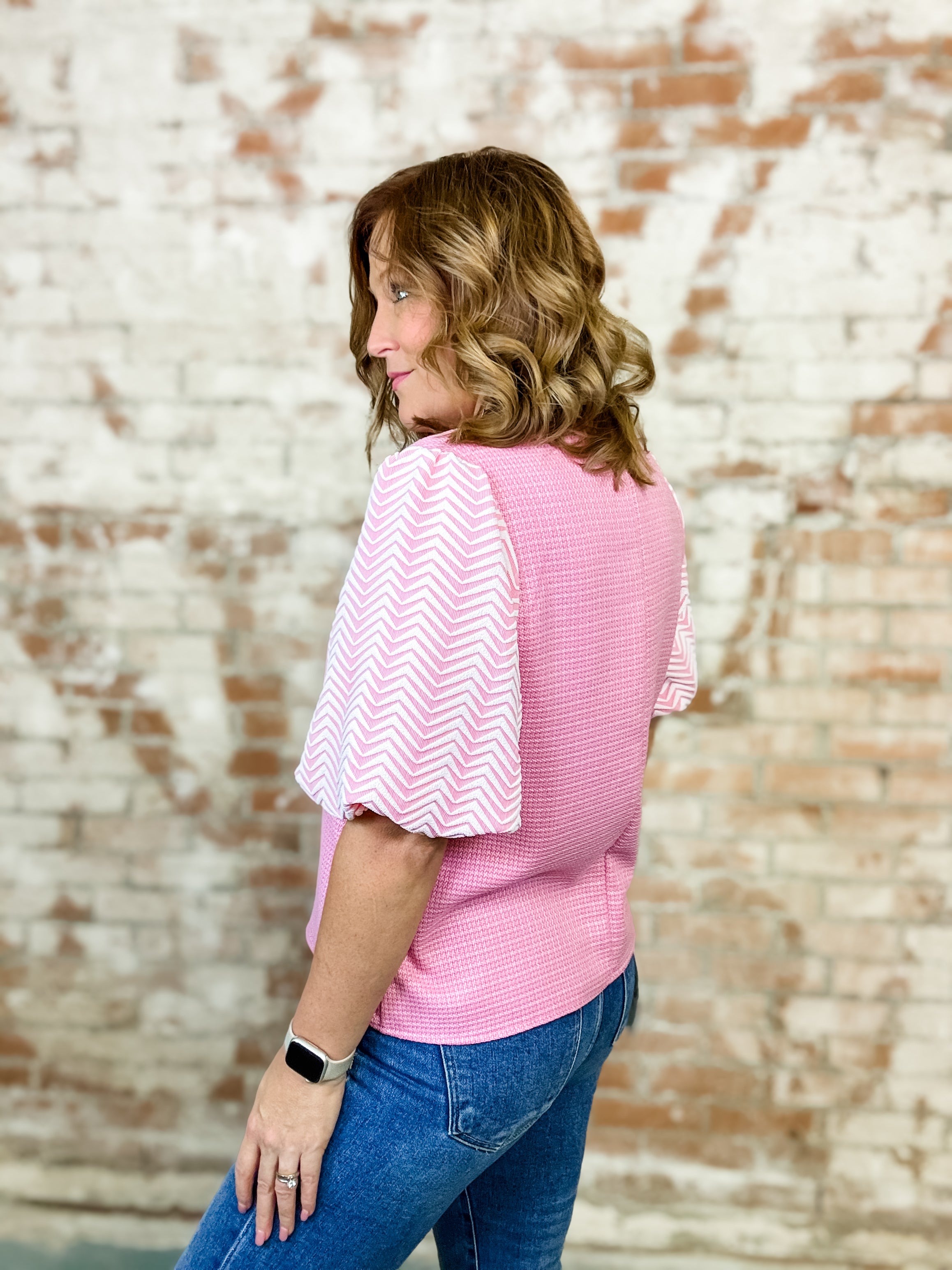 McPherson Textured Sleeve Tweed Top